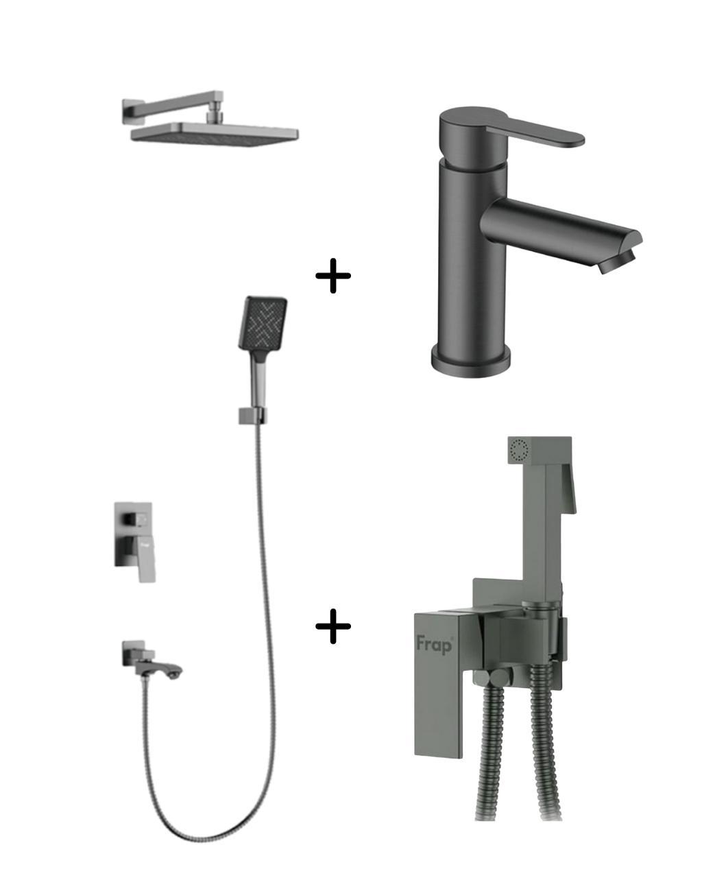 Набор смесителей 3в1 Frap Графит ( F7176-9 / F7506-9 / F10801-9)