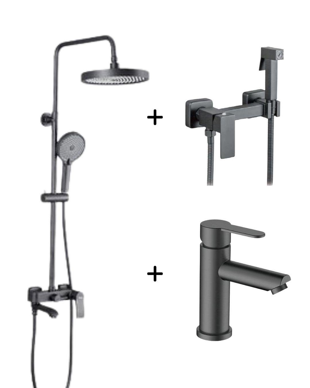 Набор смесителей 3в1 Frap Графит ( F2475-9/F7504-9 / F10801-9)