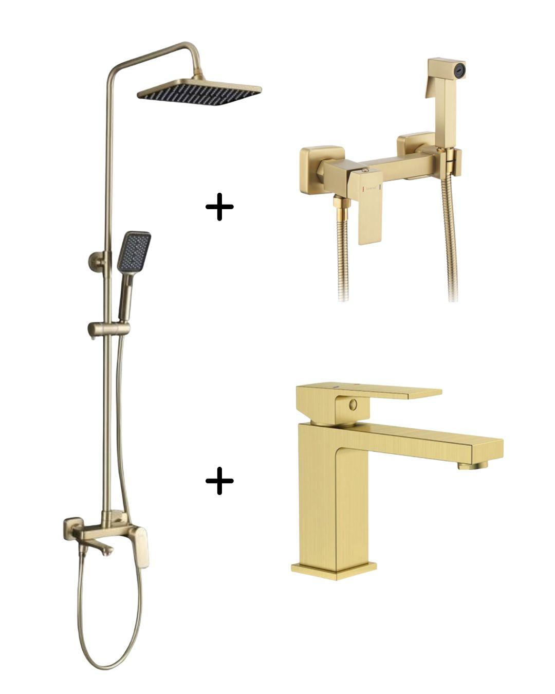 Набор смесителей 3в1 Frap Матовое Золото ( F2486-3 / F7591-3 /F1090-3)