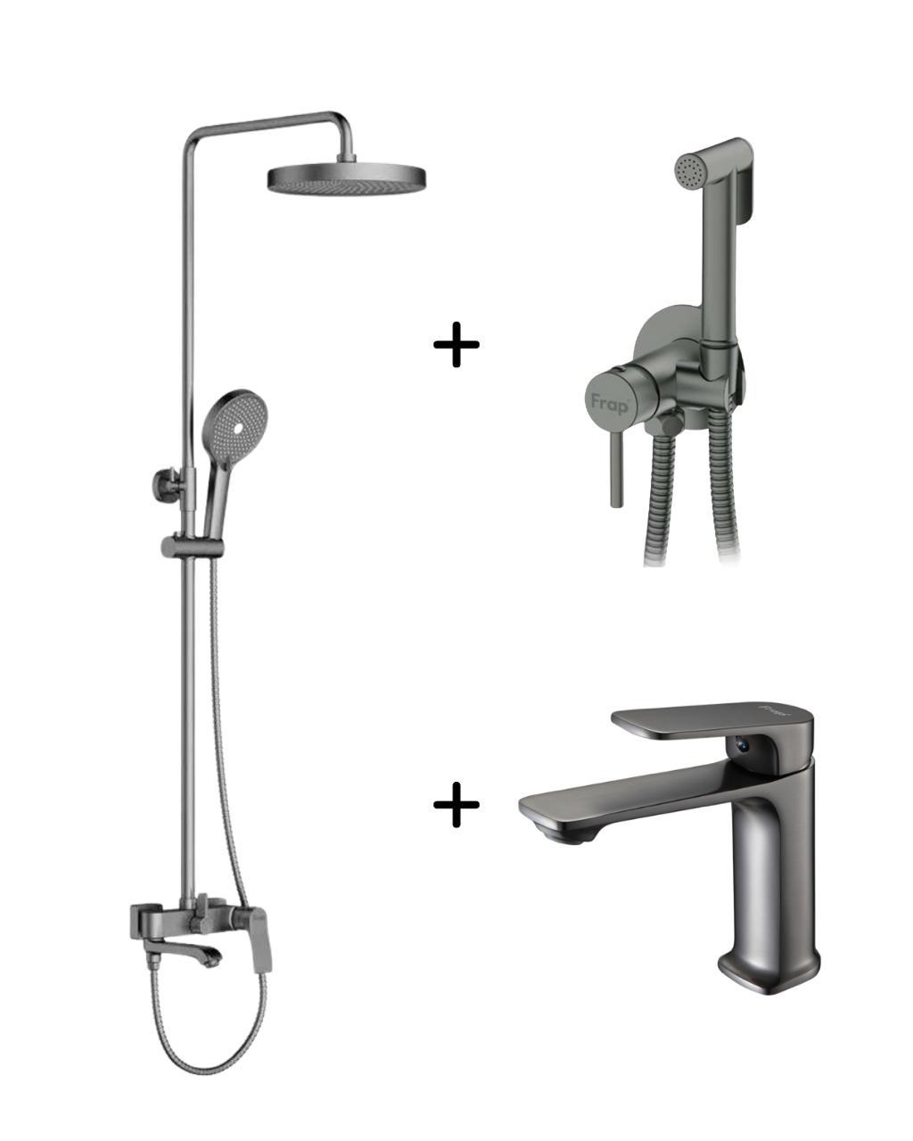 Набор смесителей 3в1 Frap Графит ( F2475-9/F7505-9 / F1086-9)