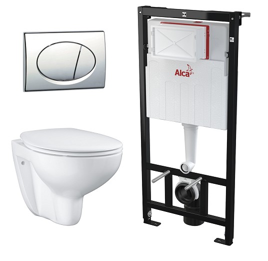 Набор AlcaPlast+Grohe 4в1 K 21100601: инсталляция Sadromodul с кнопкой Alca и унитаз Grohe с сиденьем