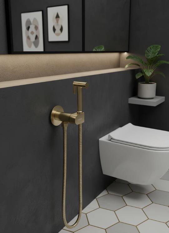 Гигиенический душ со смесителем, встраиваемый, золото ESKO SMH03Gold