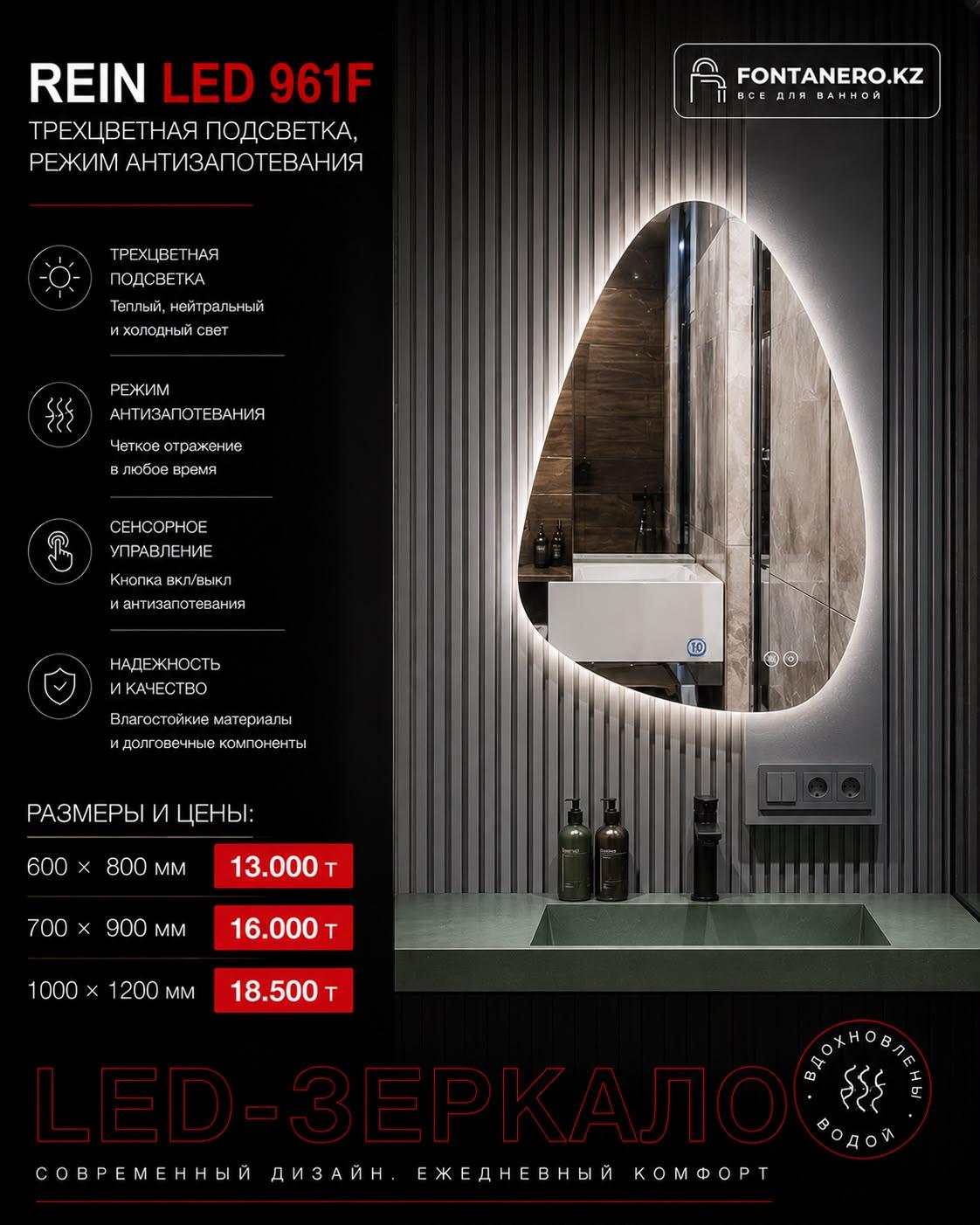 Зеркало Rein LED 961 70*90 см