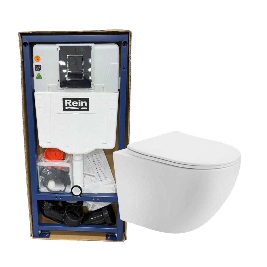 Готовый комплект инсталляции скрытого монтажа REIN RLINE CHROME пневматика и подвесной унитаз SANITECO